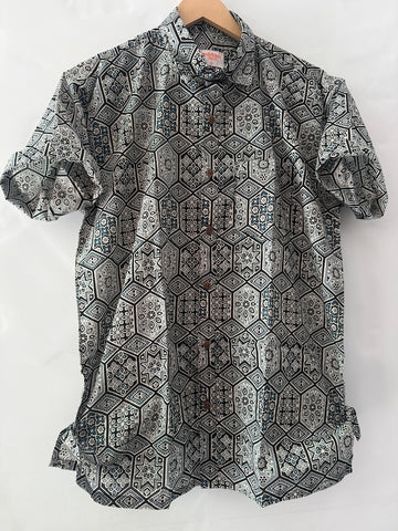 Floral Block Print Cotton Shirts For Men