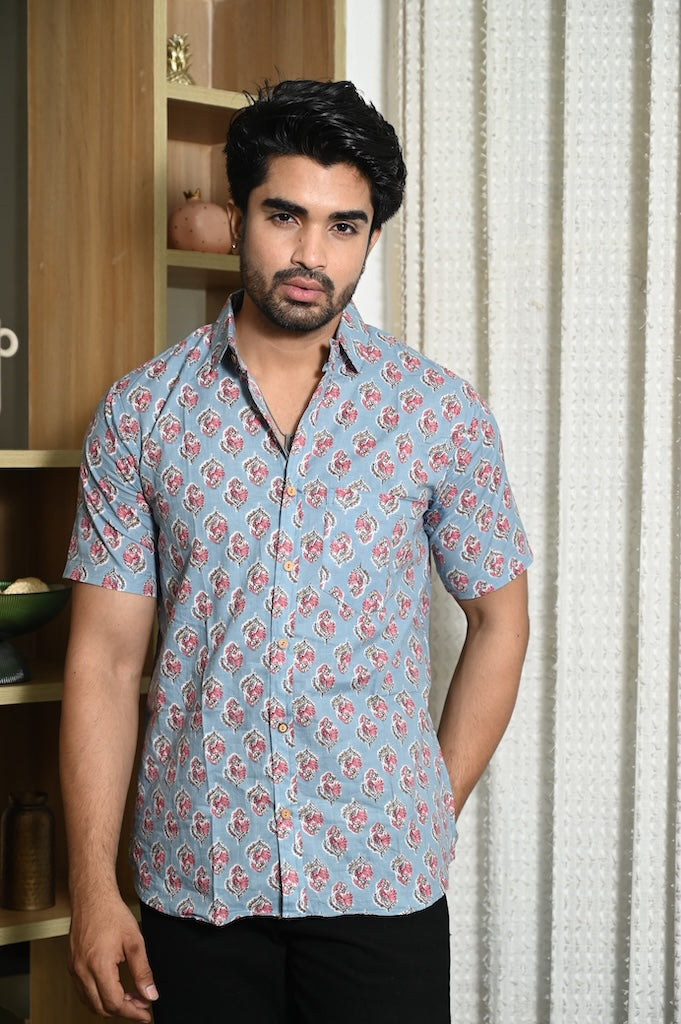 Block Printed Cotton Mens Shirts