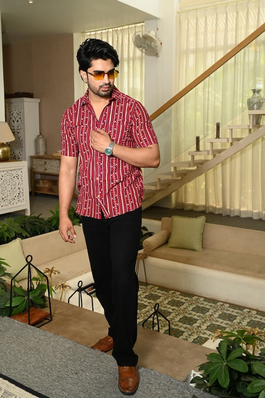 Block Printed Cotton Mens Shirts
