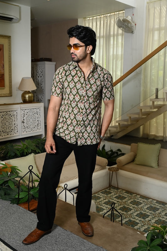 Block Printed Cotton Mens Shirts
