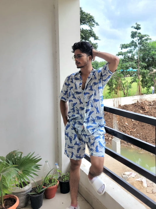 Jungle Print Breezy Cotton Co ord Sets for Mens