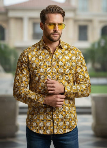 Floral Block Print Full Sleeves Cotton Men Shirt - Organic