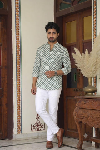Kartikeya Jaipur Batik Print Cotton Short Kurta for Men - Festive Edit