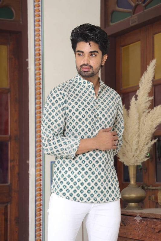 Kartikeya Jaipur Batik Print Cotton Short Kurta for Men - Festive Edit
