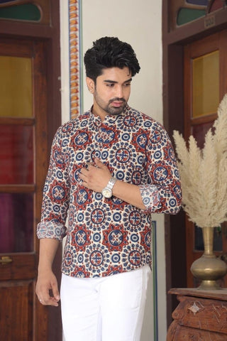 Block Printed Plus Size Short Kurta for Men