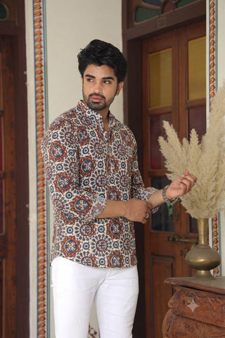Block Printed Plus Size Short Kurta for Men