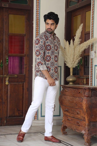 Block Printed Plus Size Short Kurta for Men