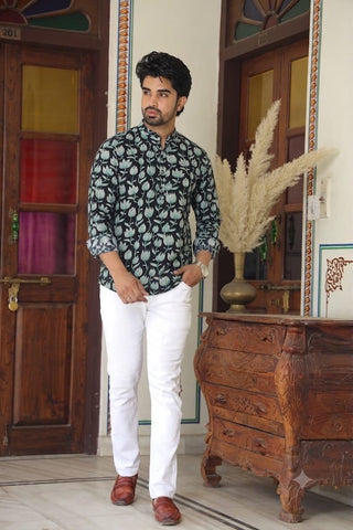 Block Printed Plus Size Short Kurta for Men