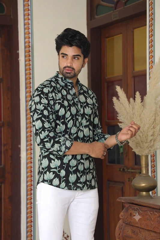 Classic Kalamkari Print Cotton Classic Short Kurta for Men - Organic