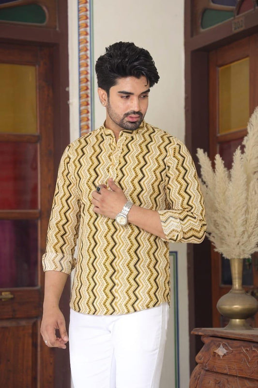 Classic Bagru Block Print Cotton Classic Short Kurta for Men - Organic