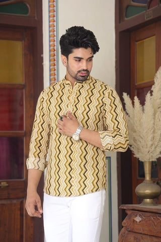 Block Printed Plus Size Short Kurta for Men - By Kartikeya Jaipur