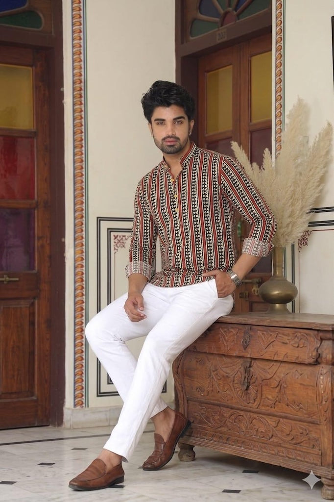Kartikeya Jaipur Block Printed Cotton Short Kurta for Men - Festive Edit
