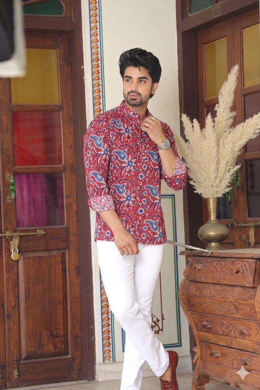 Kartikeya Jaipur Block Printed Cotton Short Kurta for Men - Limited Edition