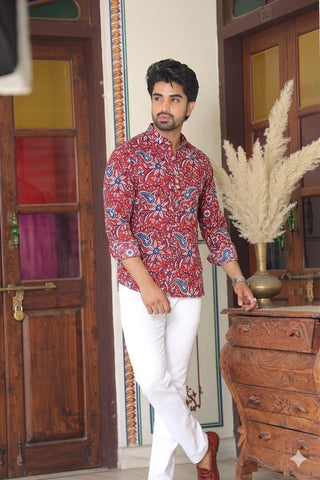 Kartikeya Jaipur Block Printed Cotton Short Kurta for Men - Limited Edition