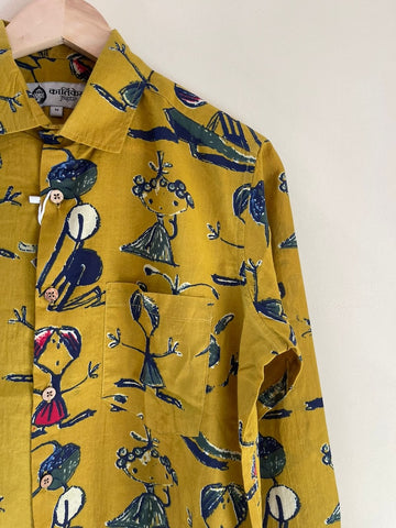 Yellow Button Down Abstract Cotton Shirt for Men - Limited Edition