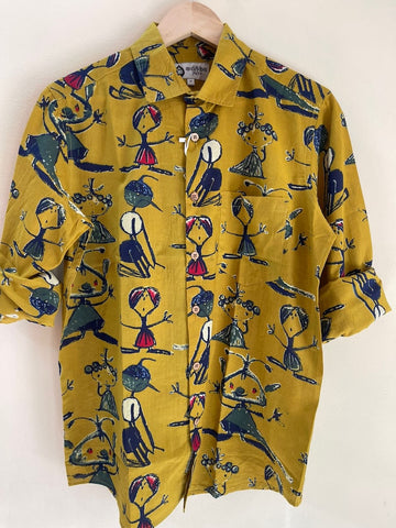 Yellow Button Down Abstract Cotton Shirt for Men - Limited Edition