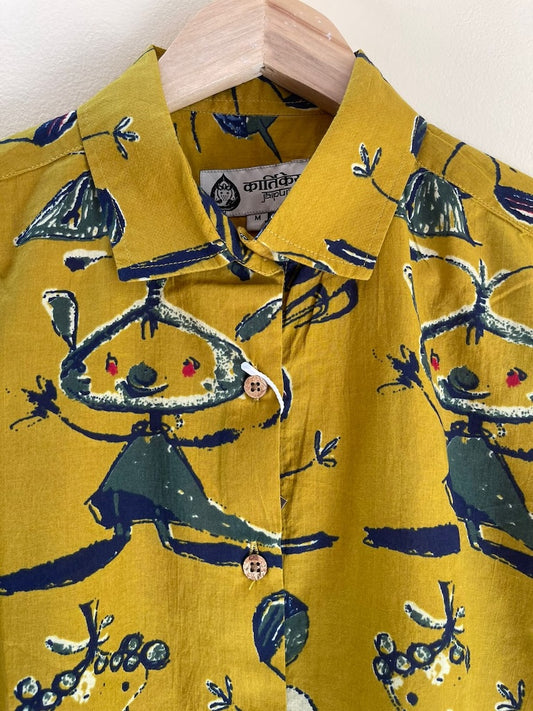 Yellow Button Down Abstract Cotton Shirt for Womens - Limited Edition