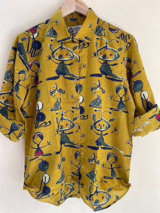 Yellow Button Down Abstract Cotton Shirt for Womens - Limited Edition