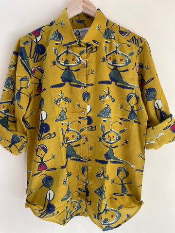 Yellow Button Down Abstract Cotton Shirt for Womens - Limited Edition