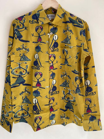 Yellow Button Down Abstract Cotton Shirt for Men - Limited Edition