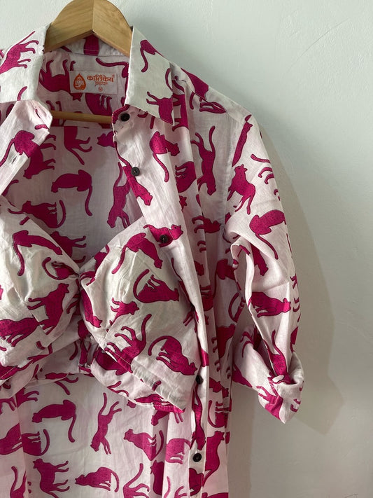 Jungle Print Women Oversized Shirt with Bralette Combo