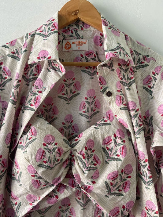 Womens Cotton Floral Print Shirt with Bralette Combo