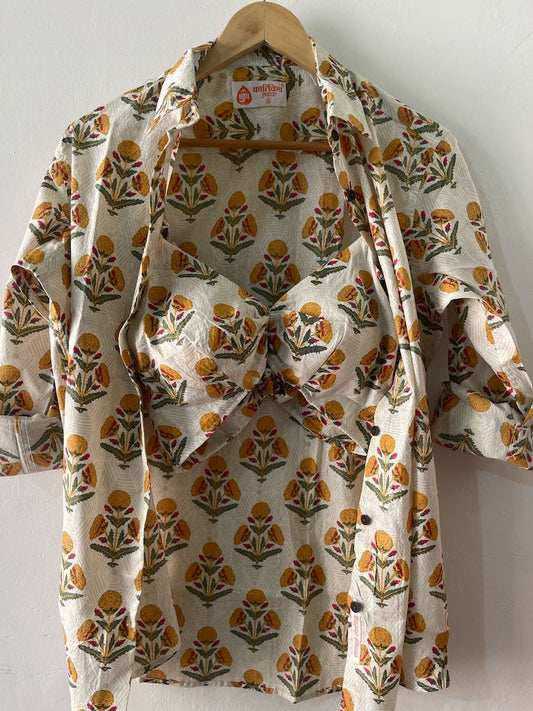 Womens Cotton Floral Print Shirt with Bralette Combo