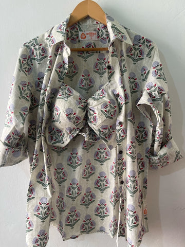 Cotton Women Floral Print Shirt with Bralette Combo