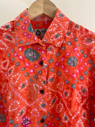 Women Traditional Bandhej Print Cotton Shirt - Orange