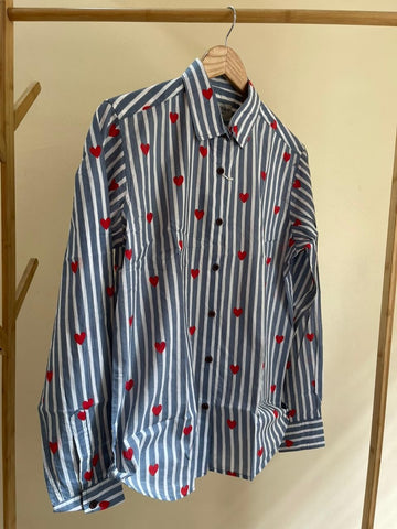 Women Conversational Striped Cotton Causal Shirt