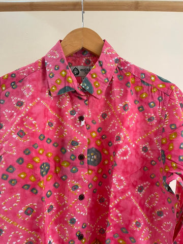 Women Traditional Bandhej Print Cotton Shirt - Pink