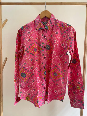 Women Traditional Bandhej Print Cotton Shirt - Pink