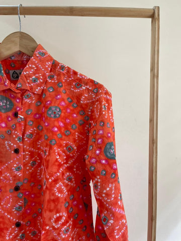 Women Traditional Bandhej Print Cotton Shirt - Orange