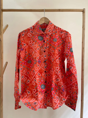Women Traditional Bandhej Print Cotton Shirt - Orange