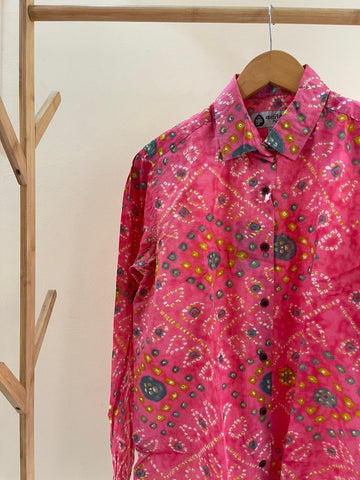Women Traditional Bandhej Print Cotton Shirt - Pink