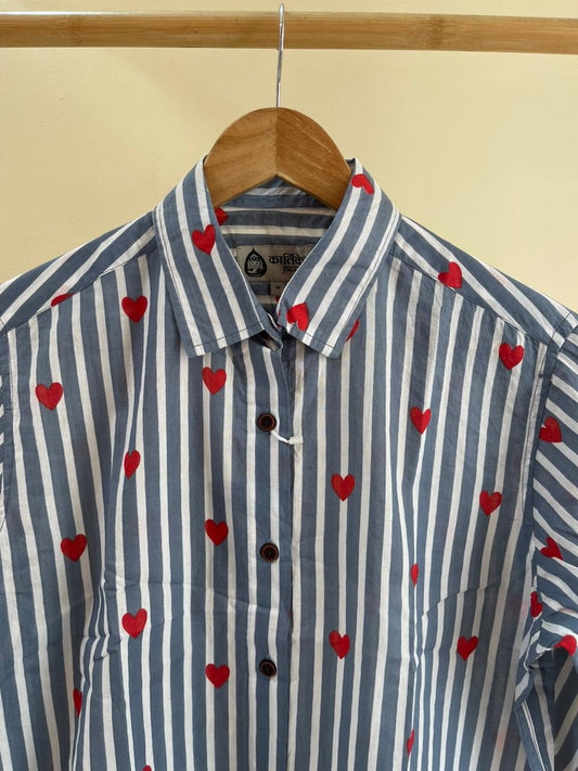 Women Conversational Striped Cotton Causal Shirt