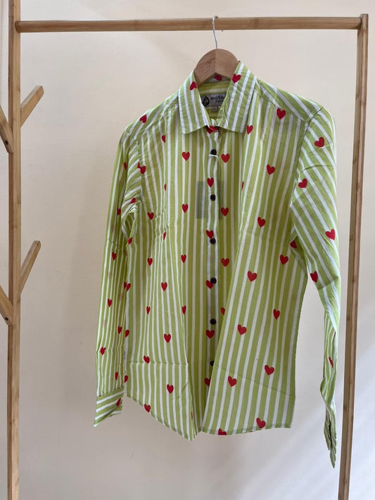 Women Conversational Striped Cotton Causal Shirt