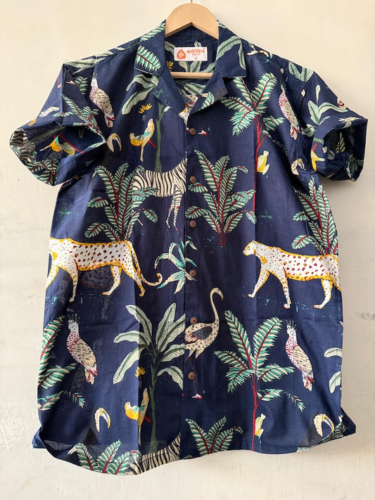 Jungle Safari Print Cuban Collar Shirt for Men