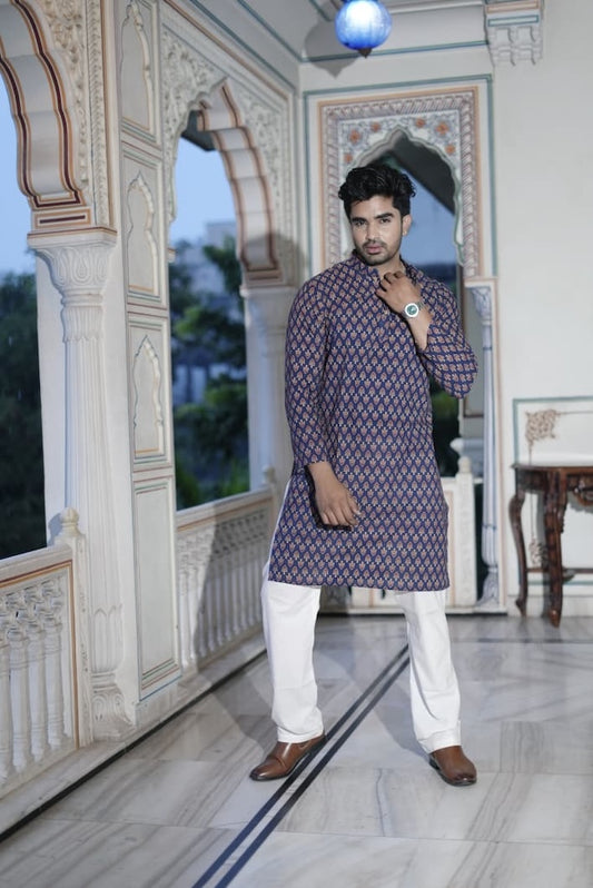 Mens Handblock Printed Kurta