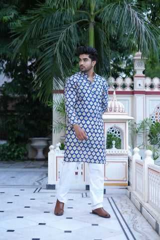 Mens Handblock Printed Kurta