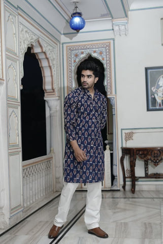 Mens Handblock Printed Kurta
