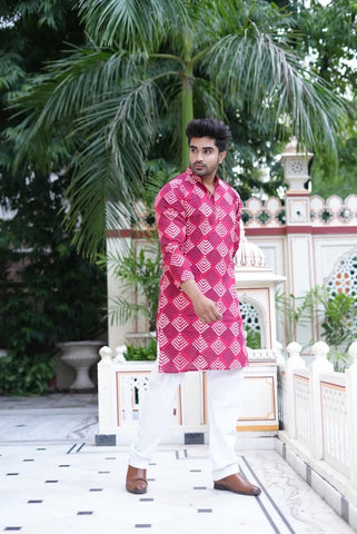 Mens Handblock Printed Kurta