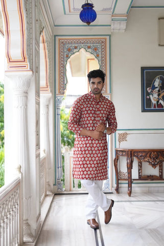 Mens Handblock Printed Kurta