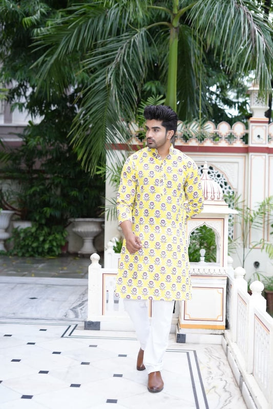 Mens Handblock Printed Kurta