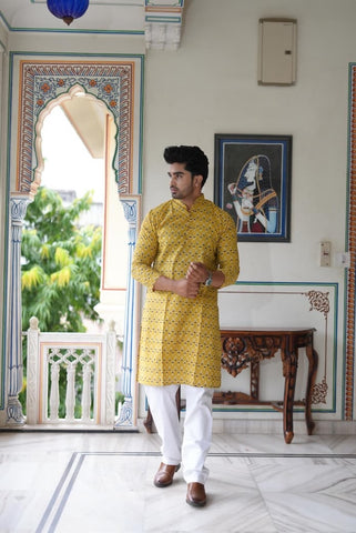 Mens Handblock Printed Kurta