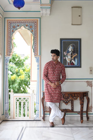 Mens Handblock Printed Kurta