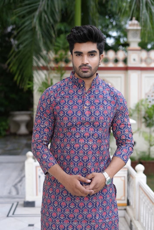 Mens Handblock Printed Kurta