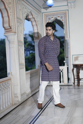 Mens Handblock Printed Kurta