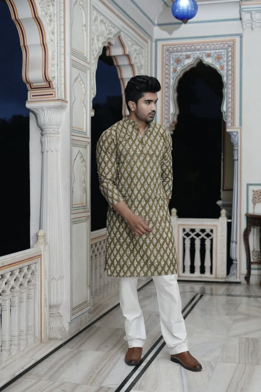 Mens Handblock Printed Kurta