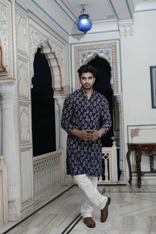 Mens Handblock Printed Kurta
